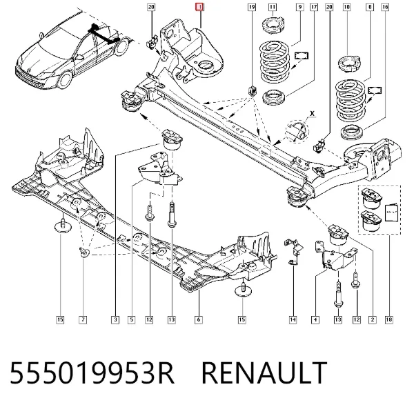 Viga de suspensão traseira (plataforma veicular) 555019953R Renault (RVI)