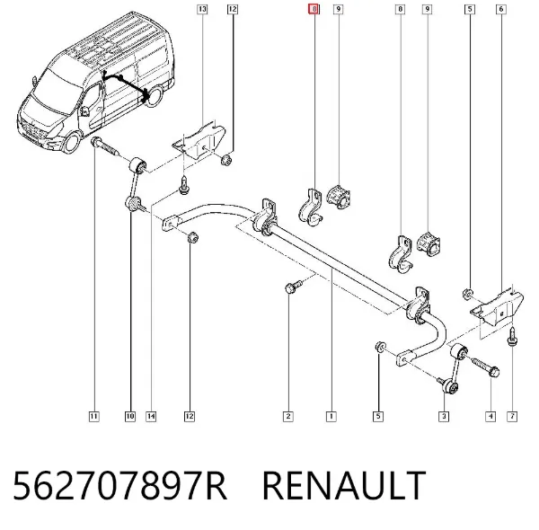 Braçadeira de fixação da bucha de estabilizador traseiro 562707897R Renault (RVI)