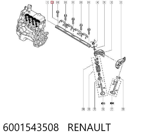 Eixo do balanceiro de válvulas 6001543508 Renault (RVI)