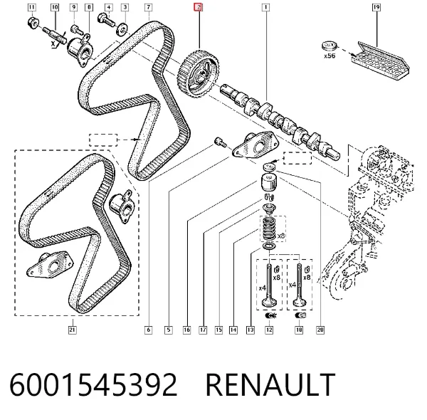 Engrenagem de cadeia da roda dentada da árvore distribuidora de motor 6001545392 Renault (RVI)