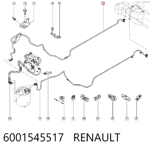 Tubo de combustível, desde o tanque até o filtro de combustível 6001545517 Renault (RVI)