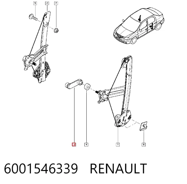 Puxador de acionamento de vidro da porta dianteira 6001546339 Renault (RVI)
