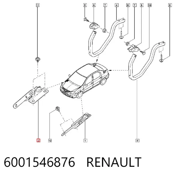 Gozno da capota direito 6001546876 Renault (RVI)