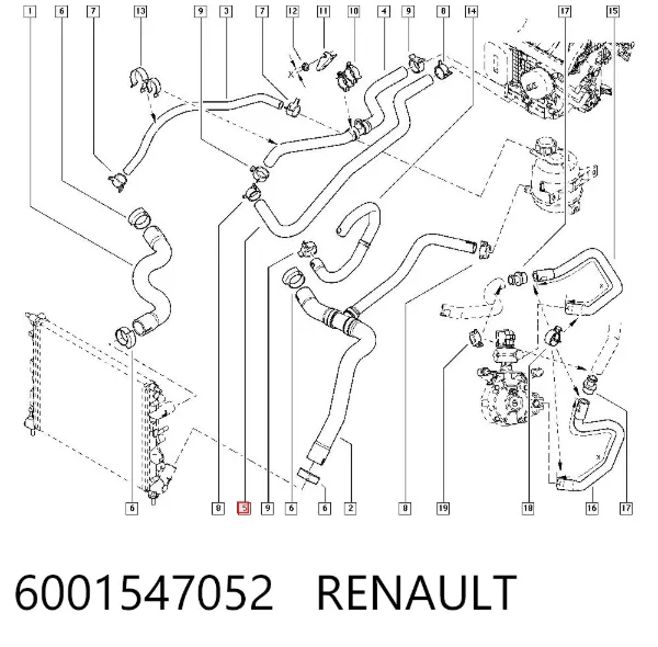 Mangueira do radiador de aquecedor (de forno), linha de combustível de retorno 6001547052 Renault (RVI)