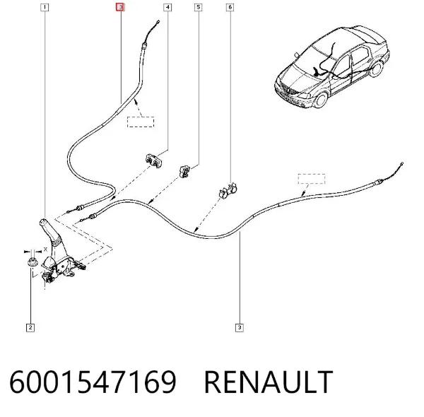 Cabo traseiro direito/esquerdo do freio de estacionamento 6001547169 Renault (RVI)