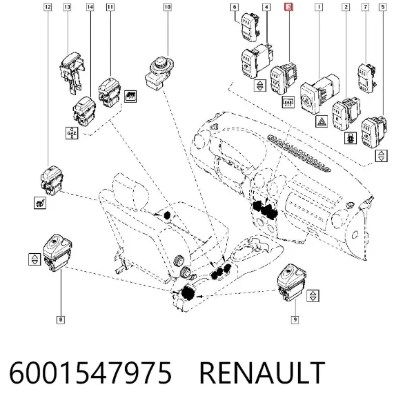 Botão de ativação de aquecimento de vidro traseiro 6001547975 Renault (RVI)