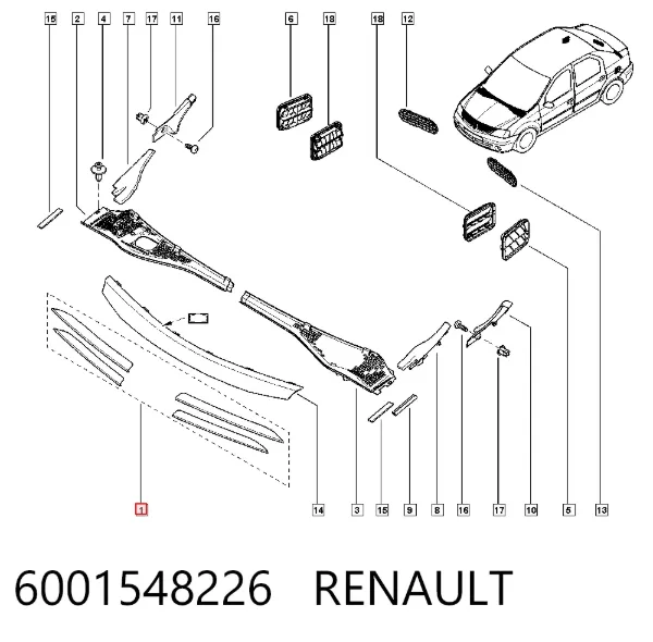 Moldura de grelha do radiador 6001548226 Renault (RVI)