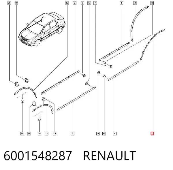Expansor esquerdo (placa sobreposta) de arco do pára-lama traseiro 6001548287 Renault (RVI)