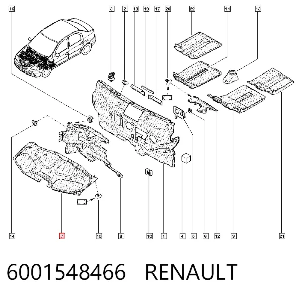 Isolamento de ruído da capota 6001548466 Renault (RVI)