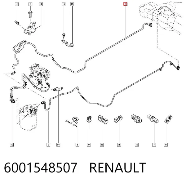 Tubo de combustível, desde o tanque até o filtro de combustível 6001548507 Renault (RVI)