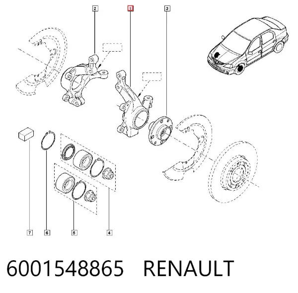 Pino moente (extremidade do eixo) dianteiro esquerdo 6001548865 Renault (RVI)