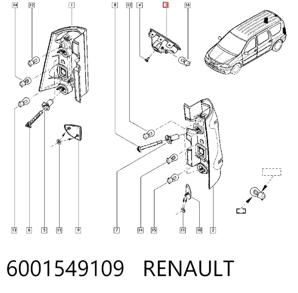 Sinal de parada traseiro adicional Renault LOGAN I MCV