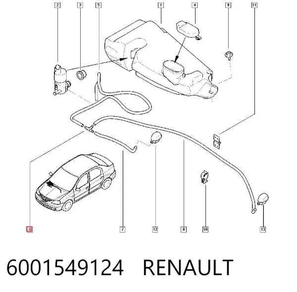 União em T do sistema de lavador de pára-brisas 6001549124 Renault (RVI)