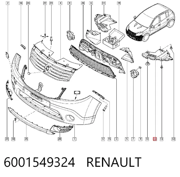 Proteção esquerda do pára-choque dianteiro 6001549324 Renault (RVI)