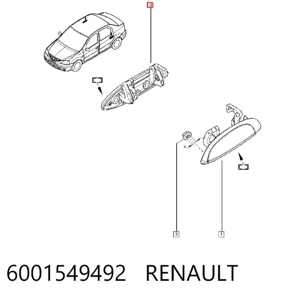 Maçaneta externa dianteira/traseira da porta direita 6001549492 Renault (RVI)
