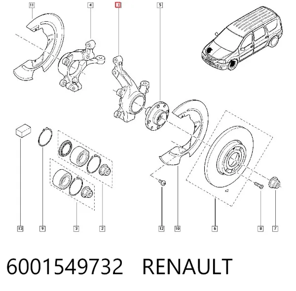 Pino moente (extremidade do eixo) dianteiro esquerdo 6001549732 Renault (RVI)