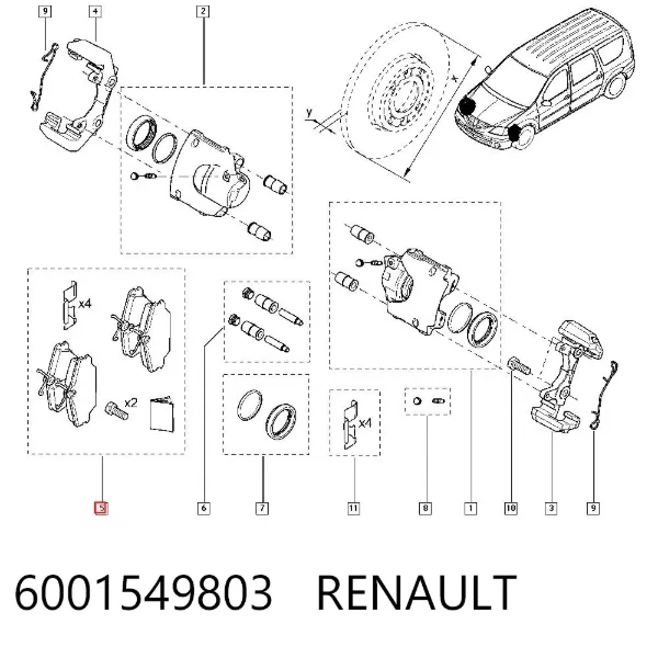 Sapatas do freio dianteiras de disco 6001549803 Renault (RVI)