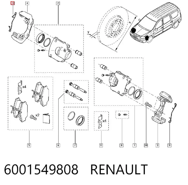 Kit de molas de fixação de sapatas de disco dianteiras 6001549808 Renault (RVI)