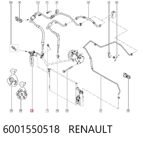 Mangueira de aparelho de ar condicionado, desde o compressor até o radiador 6001550518 Renault (RVI)