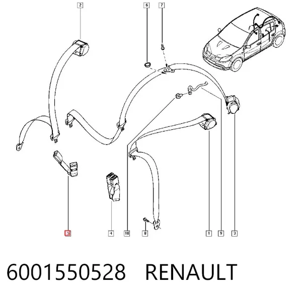 Barra (fecho) de fixação da correia de segurança traseira direita 6001550528 Renault (RVI)