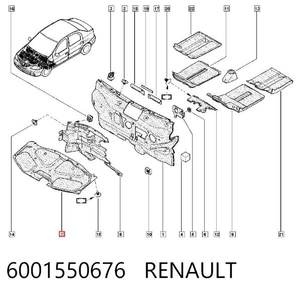 Isolamento de ruído da capota 6001550676 Renault (RVI)