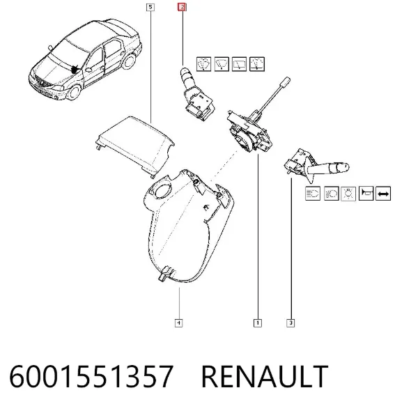 Comutador direito instalado na coluna da direção 6001551357 Renault (RVI)