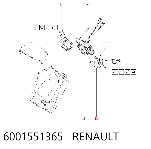 Comutador esquerdo instalado na coluna da direção 6001551365 Renault (RVI)