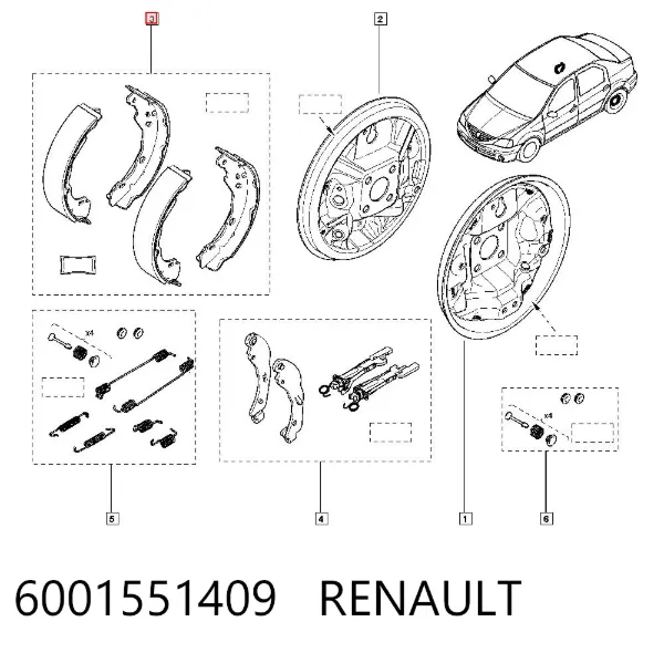 Sapatas do freio traseiras de tambor 6001551409 Renault (RVI)
