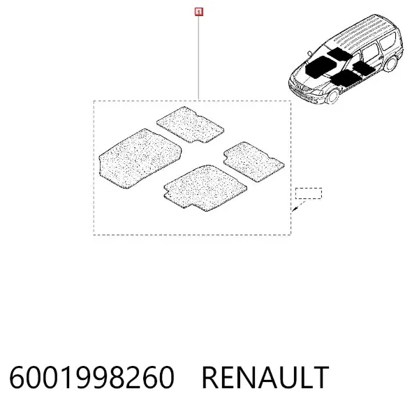 Tapetes dianteiros + traseiros, kit 6001998260 Renault (RVI)