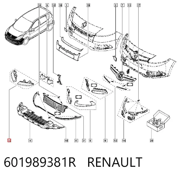 Placa sobreposta do pára-choque dianteiro 601989381R Renault (RVI)