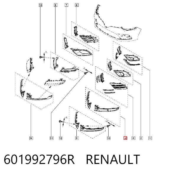 Placa sobreposta do pára-choque dianteiro 601992796R Renault (RVI)