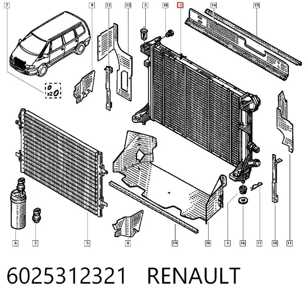 Radiador de esfriamento de motor 6025312321 Renault (RVI)