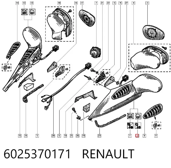 Espelho de retrovisão esquerdo 6025370171 Renault (RVI)
