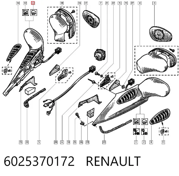 Espelho de retrovisão direito 6025370172 Renault (RVI)