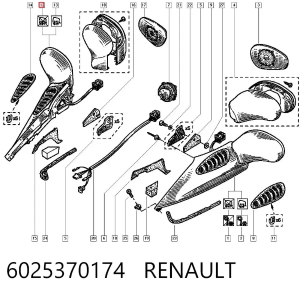 Espelho de retrovisão direito 6025370174 Renault (RVI)