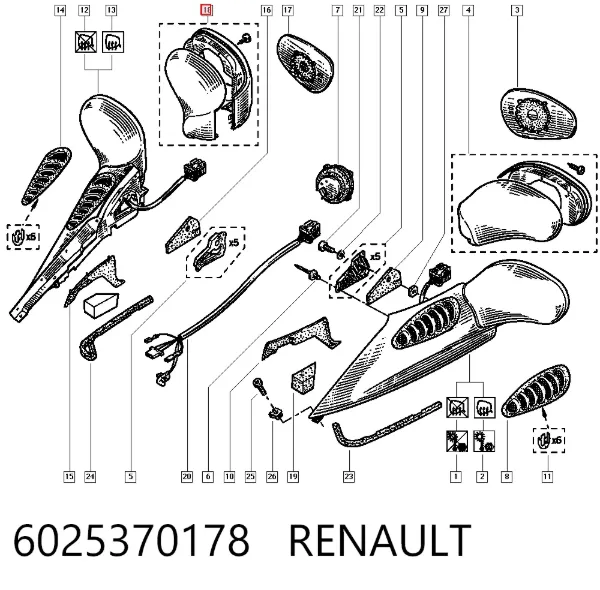 Placa sobreposta (tampa) do espelho de retrovisão direito 6025370178 Renault (RVI)