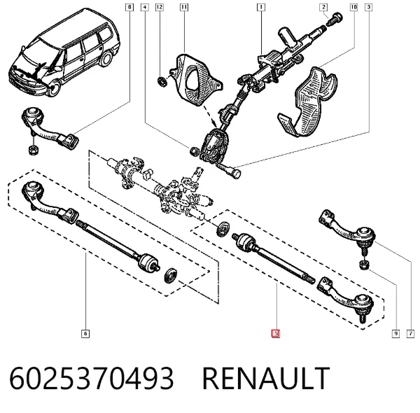 Tração de direção montada esquerda 6025370493 Renault (RVI)