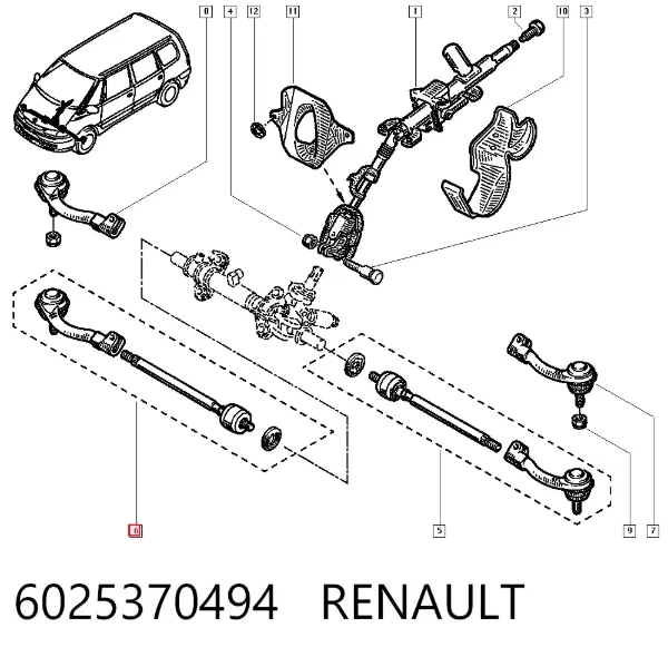 Tração de direção montada direita 6025370494 Renault (RVI)