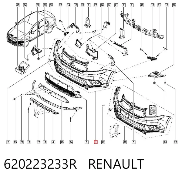 Pára-choque dianteiro 620223233R Renault (RVI)