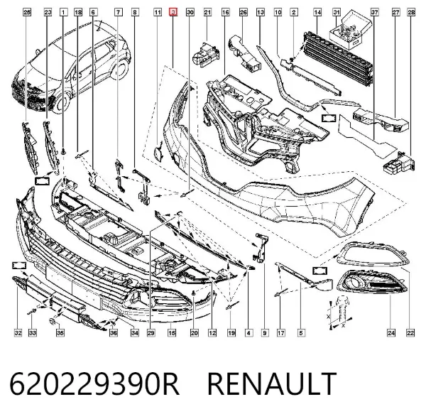 Pára-choque dianteiro, parte superior 620229390R Renault (RVI)
