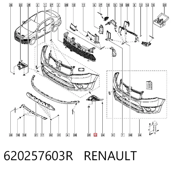 Proteção esquerda do pára-choque dianteiro 620257603R Renault (RVI)