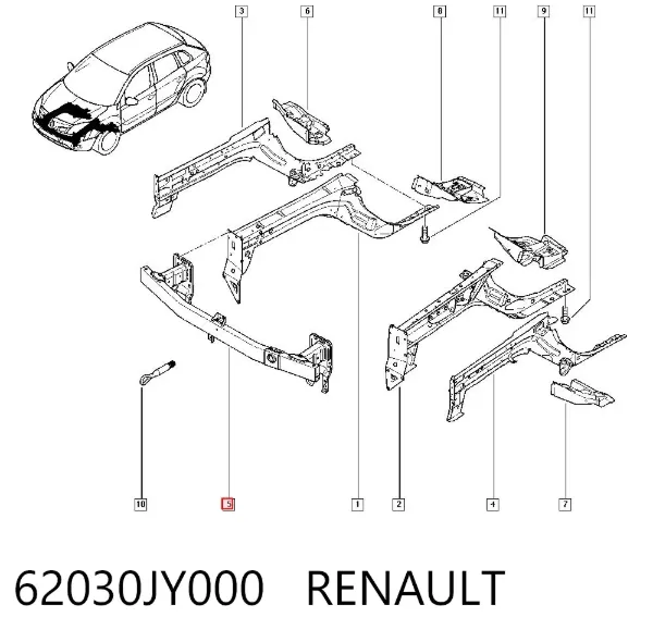 Reforçador do pára-choque dianteiro 62030JY000 Renault (RVI)