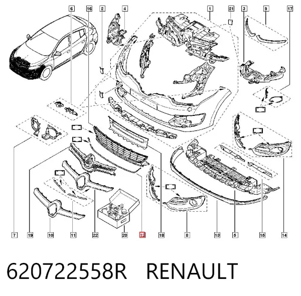 Moldura de grelha do pára-choque dianteiro 620722558R Renault (RVI)