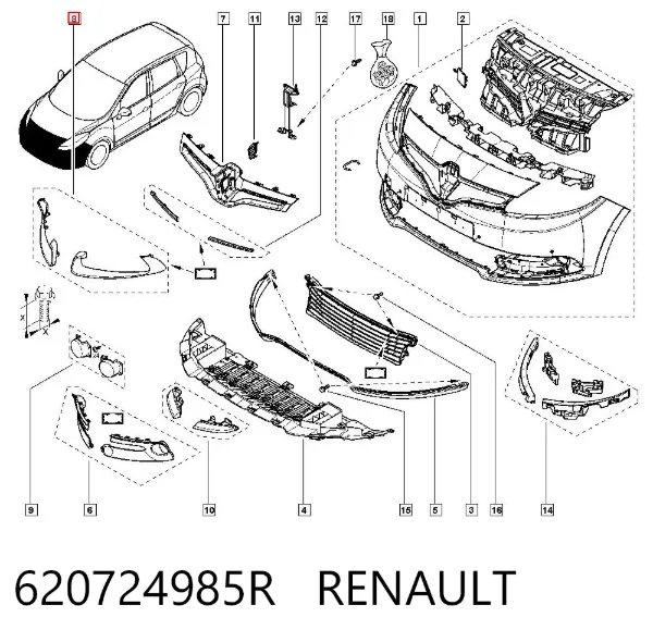 Borda (orla) das luzes de nevoeiro 620724985R Renault (RVI)