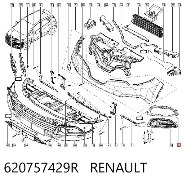 Borda (orla) das luzes de nevoeiro esquerda 620757429R Renault (RVI)
