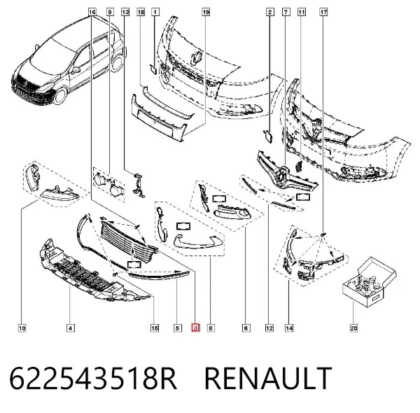 Grelha do pára-choque dianteiro 622543518R Renault (RVI)