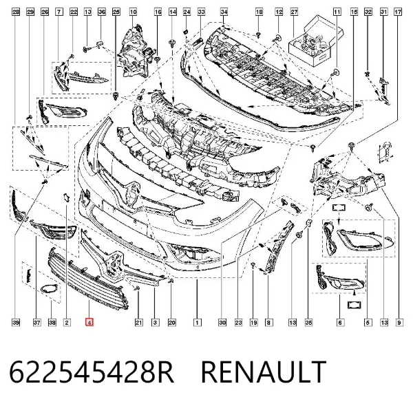 Grelha do pára-choque dianteiro 622545428R Renault (RVI)