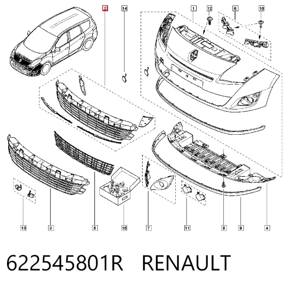 Grelha do pára-choque dianteiro 622545801R Renault (RVI)