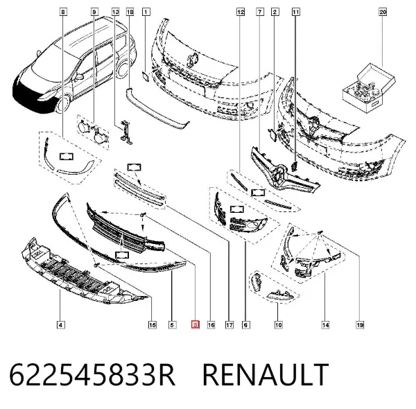 Grelha do pára-choque dianteiro 622545833R Renault (RVI)