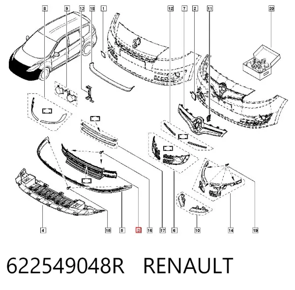 Grelha do pára-choque dianteiro 622549048R Renault (RVI)